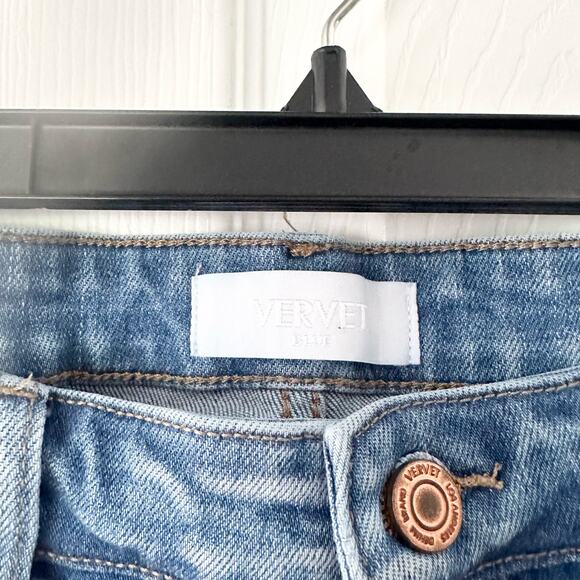 Vervet High Rise Distressed Flared Leg White Wash Denim Jeans Clean Hem 32 - Picture 8 of 15